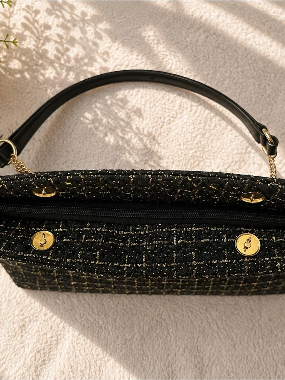 🖤 Black & Gold Tweed Tote Bag